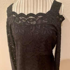 Chicos Black Lace Cold Should Blouse Size 16